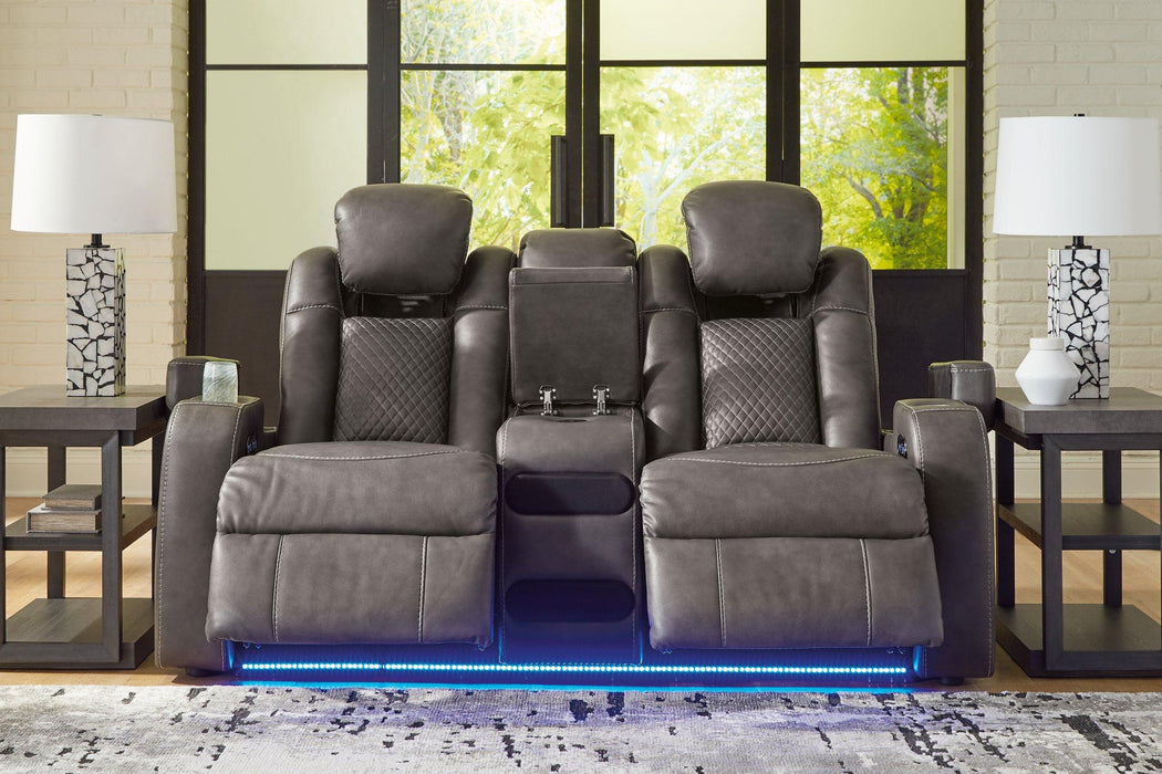 Fyne-Dyme Power Reclining Loveseat with Console Presidents Day Sale